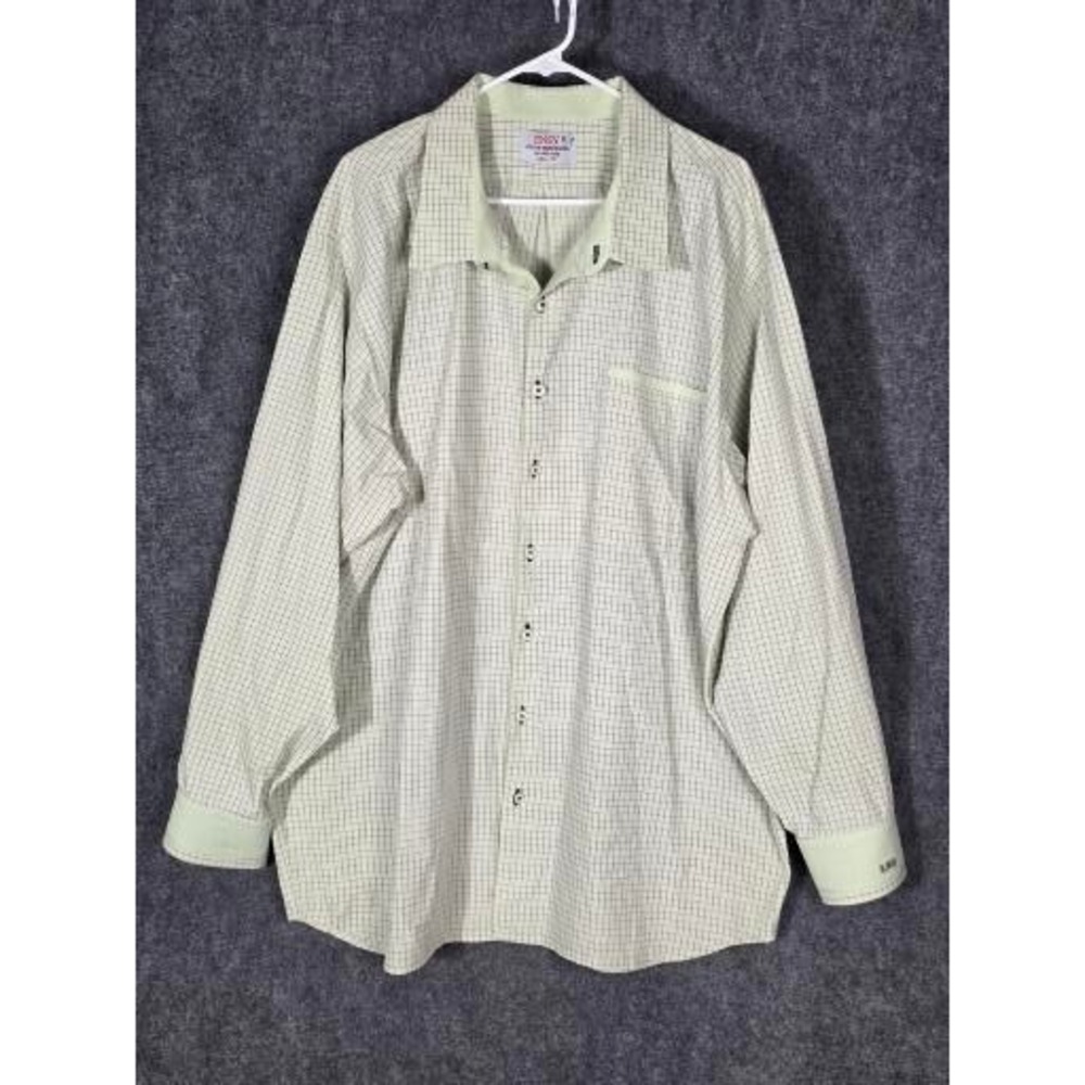 Ensy Custom Shirtmaker Mens Green Grid Check Long Sleeve Button Down 27.5x35